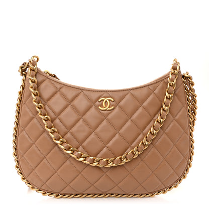Chanel Shiny Crumpled Lambskin Quilted Large Trendy Chain Around Hobo Dark Beige 1 of 11