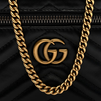Gucci Calfskin Matelasse Chevron Mini GG Marmont Top Handle Bag Black 7 of 9