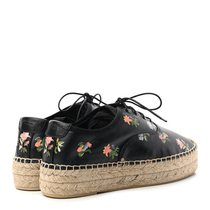 Saint Laurent Floral Print Lace Up Espadrilles 36 Black 4 of 9