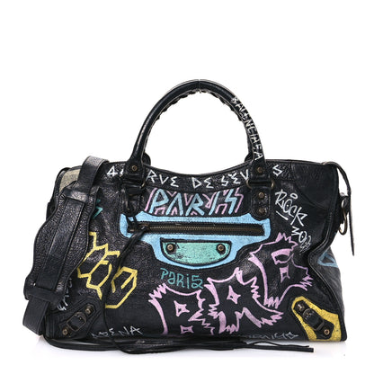 Balenciaga Agneau Graffiti All Over Classic Hardware City Black Multicolor 1 of 16