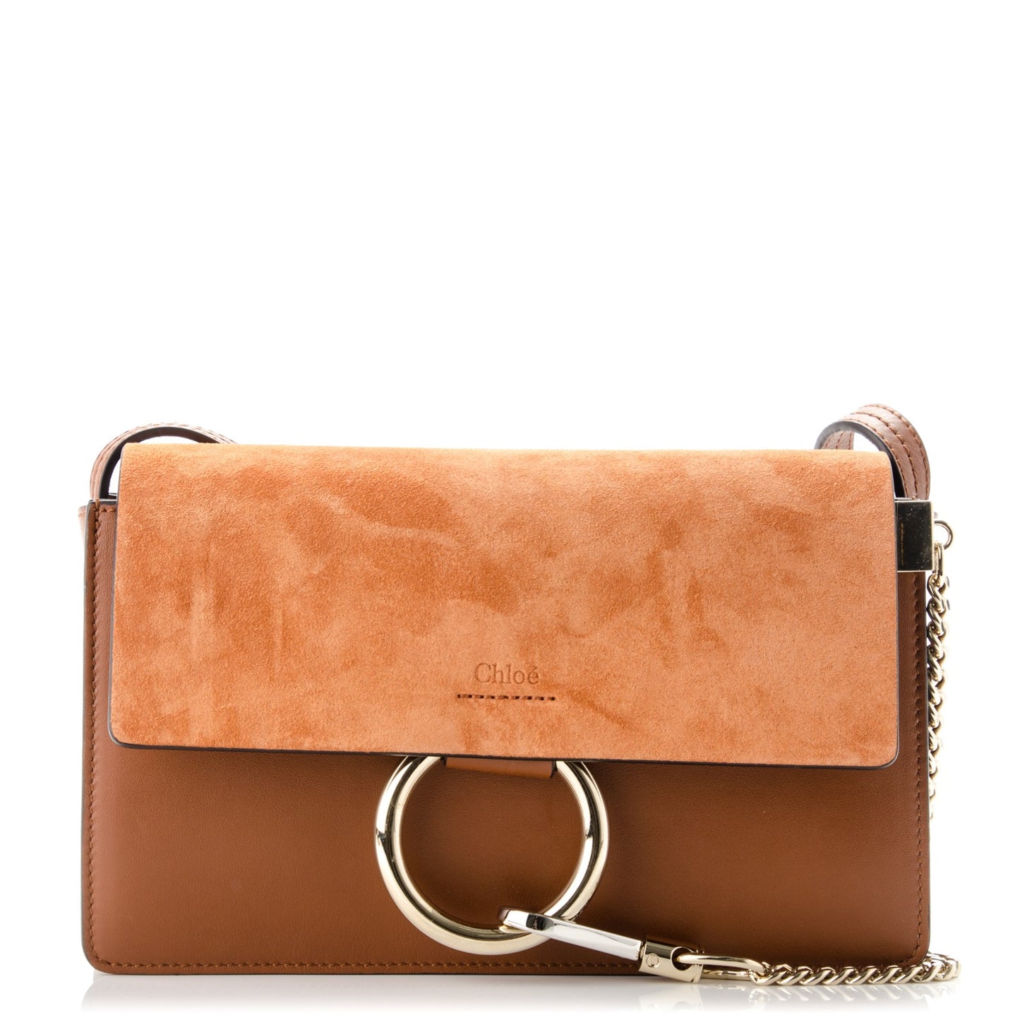 Suede Calfskin Small Faye Shoulder Bag Tobacco