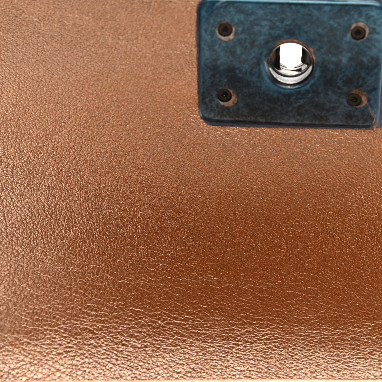 Metallic Calfskin Perforated Small Boy Flap Gold