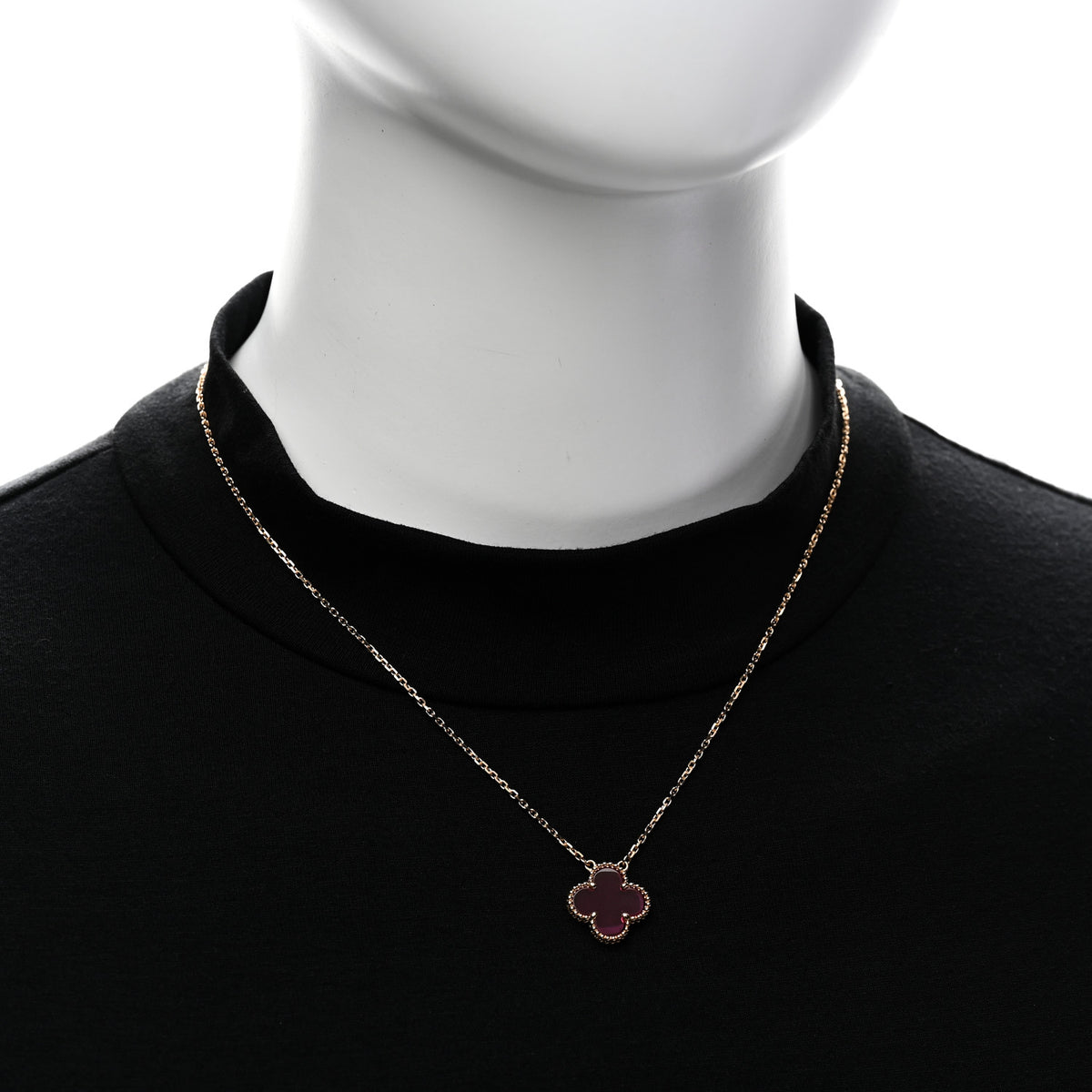 Van Cleef & Arpels 18K Yellow Gold Pink Enamel Vintage Alhambra Pendant Necklace 2 of 6