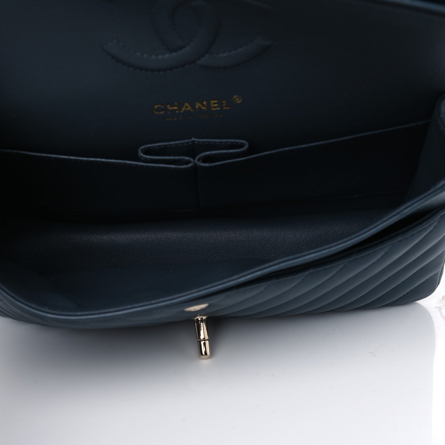Lambskin Chevron Quilted Medium Double Flap Blue