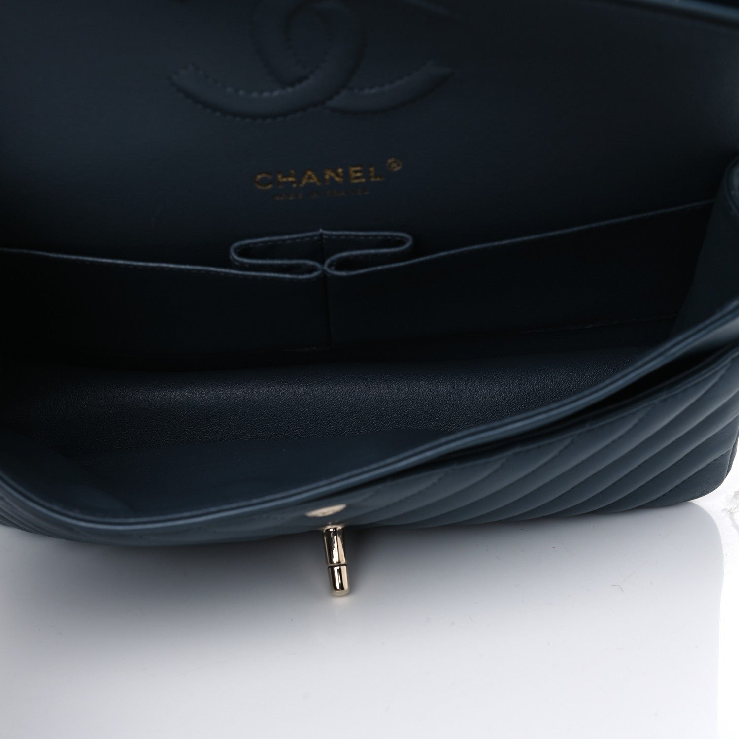 Chanel Lambskin Chevron Quilted Medium Double Flap Blue 4 of 5