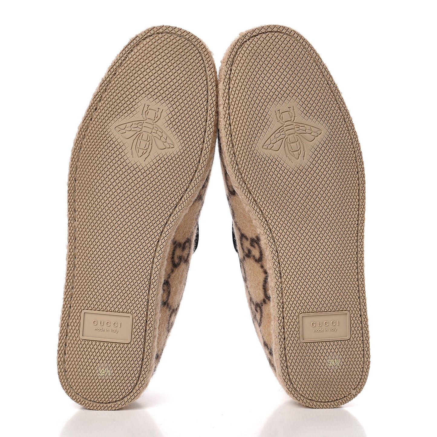 Covered Wool GG Monogram Womens Fria Horsebit Loafers 39.5 Beige Ebony Black Butterscotch