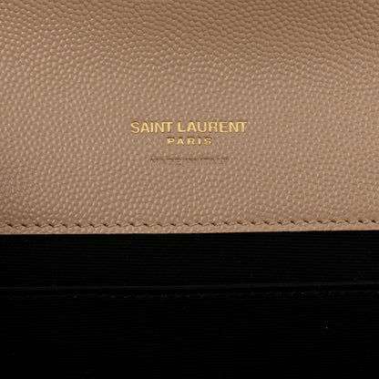 Saint Laurent Grain De Poudre Matelasse Chevron Monogram Envelope Clutch Dark Beige 6 of 9