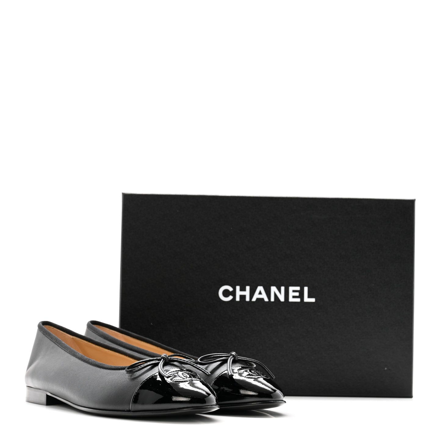 Lambskin Patent Cap Toe Ballerina Flats 39.5 Black