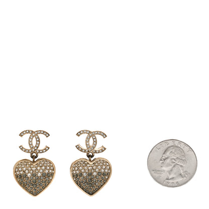 Chanel Crystal CC Resin Heart Drop Earrings Black Gold 2 of 4