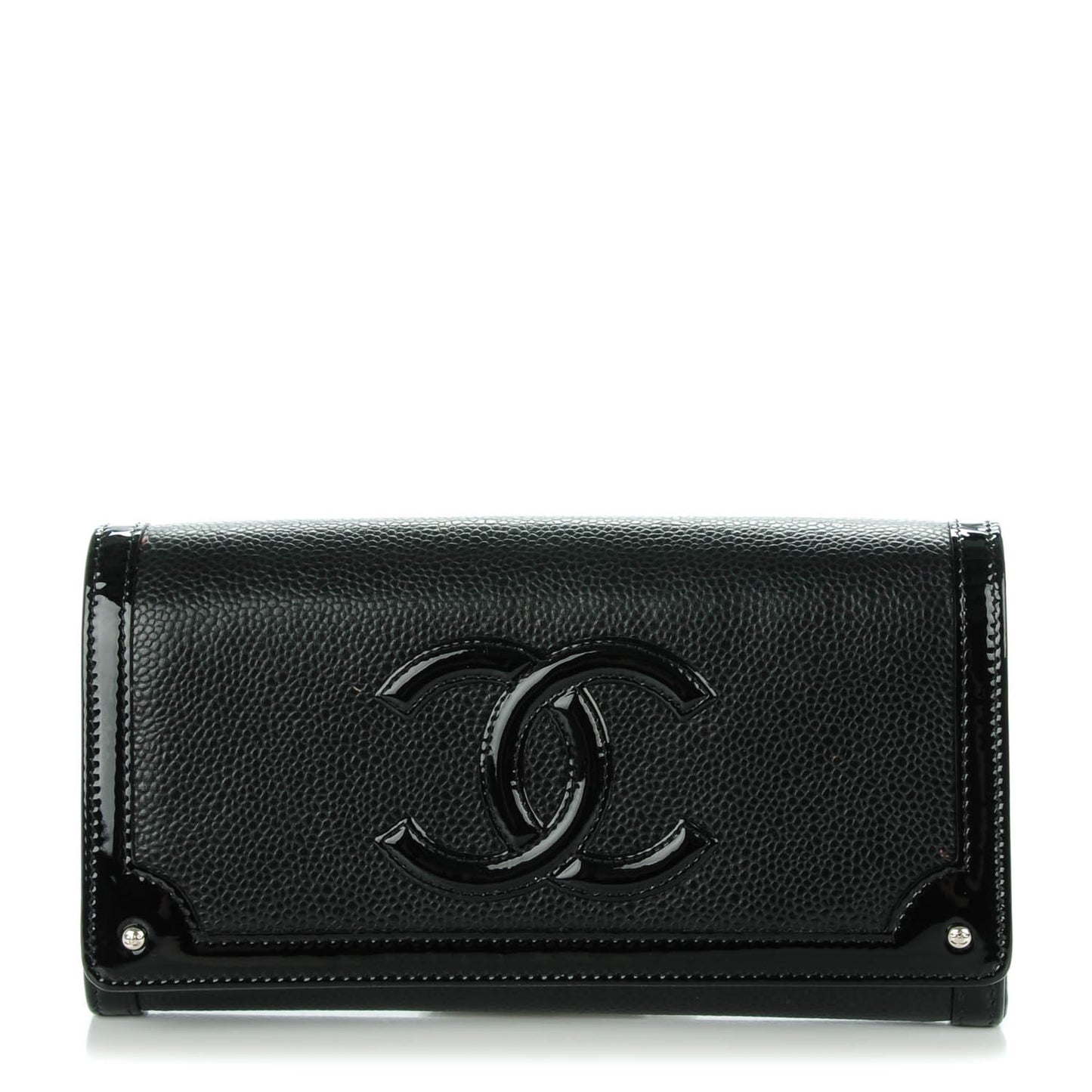 Caviar Patent CC Contour Flap Wallet Black