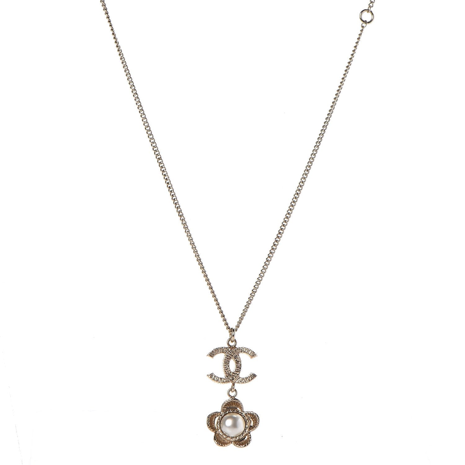 Chanel Pearl CC Camellia Flower Necklace Gold 1 of 5