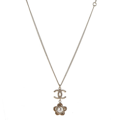 Chanel Pearl CC Camellia Flower Necklace Gold 1 of 5