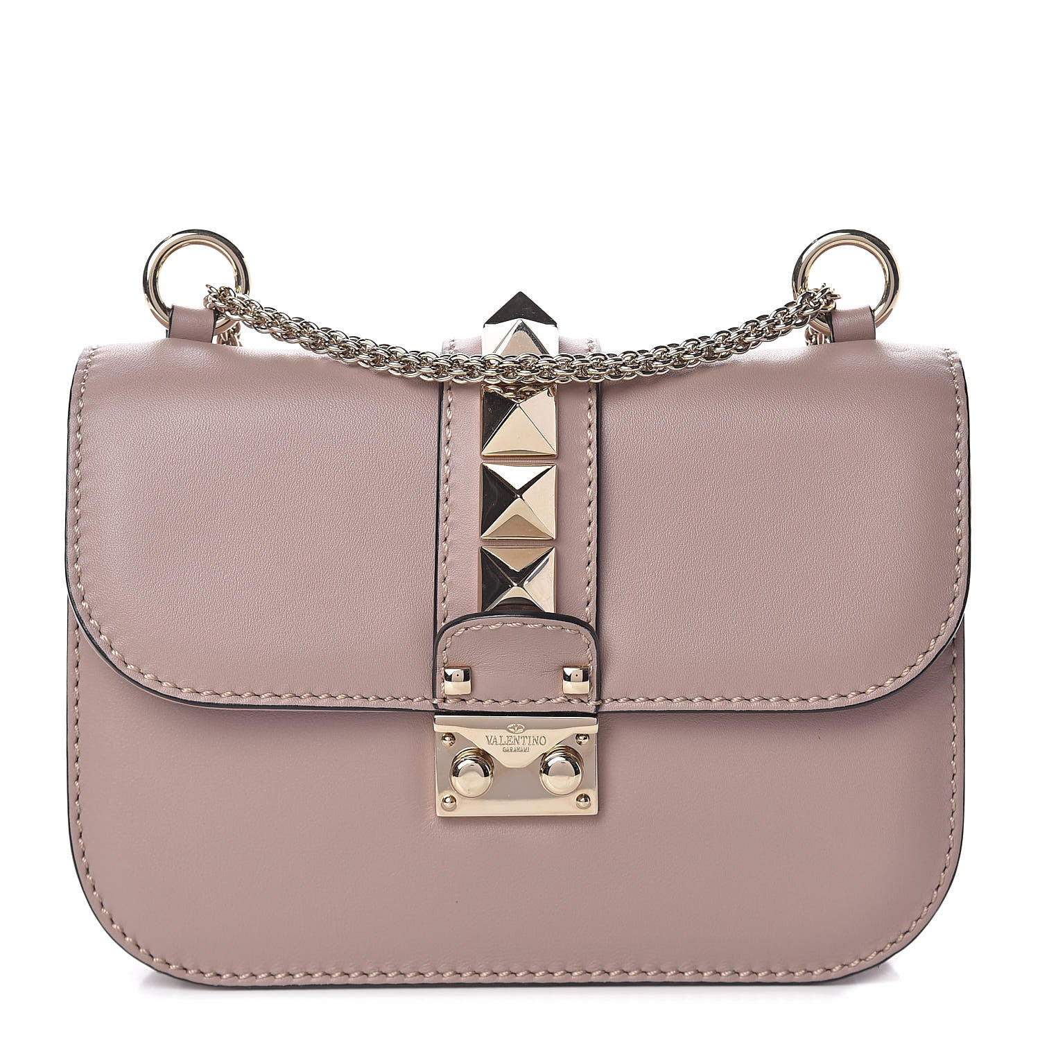 Valentino Garavani Vitello Small Glam Lock Rockstud Flap Poudre 1 of 12