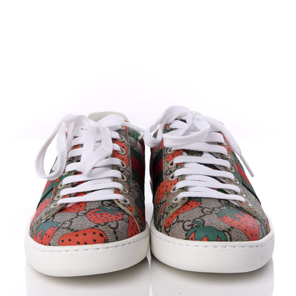 Gucci GG Supreme Monogram Strawberry Web Womens Ace Sneakers 36 Beige Multicolor Red Green 3 of 10