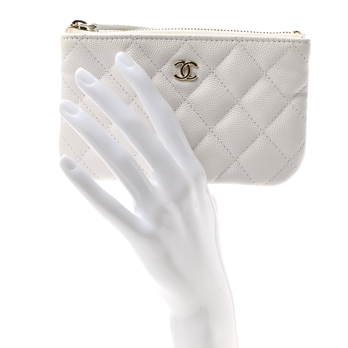 Caviar Quilted Small Cosmetic Case White
