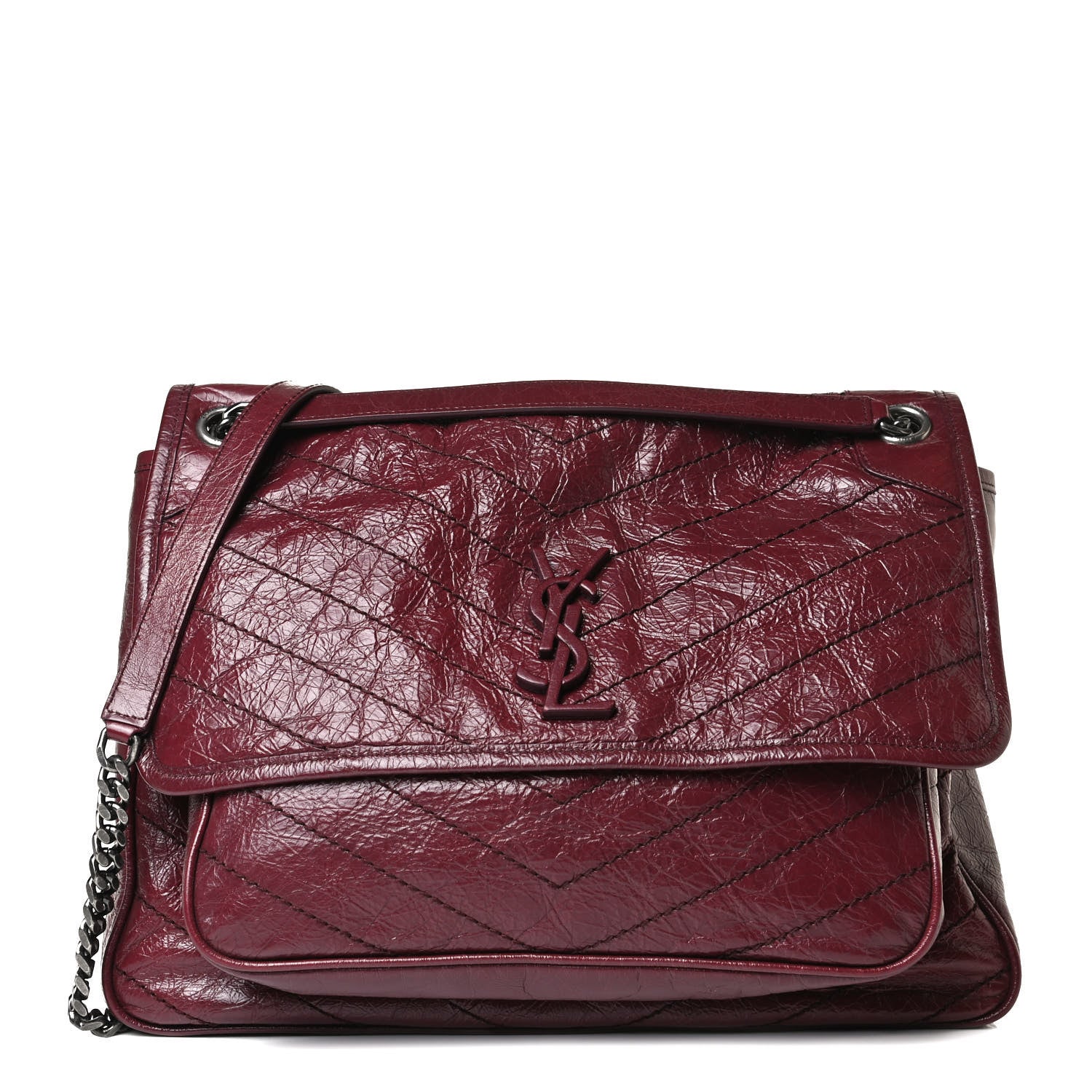Saint Laurent Crinkled Calfskin Matelasse Monogram Large Niki Chain Satchel Rouge Legion 1 of 21