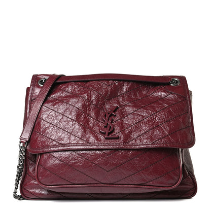 Saint Laurent Crinkled Calfskin Matelasse Monogram Large Niki Chain Satchel Rouge Legion 1 of 21
