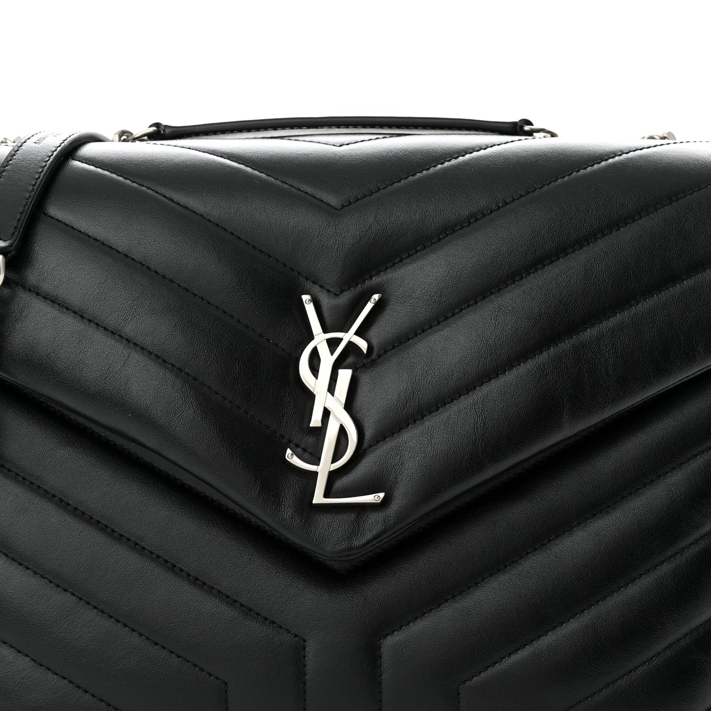 Calfskin Y Quilted Monogram Medium Loulou Chain Satchel Black
