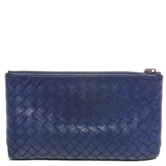 Nappa Intrecciato Double Zip Wallet Navy