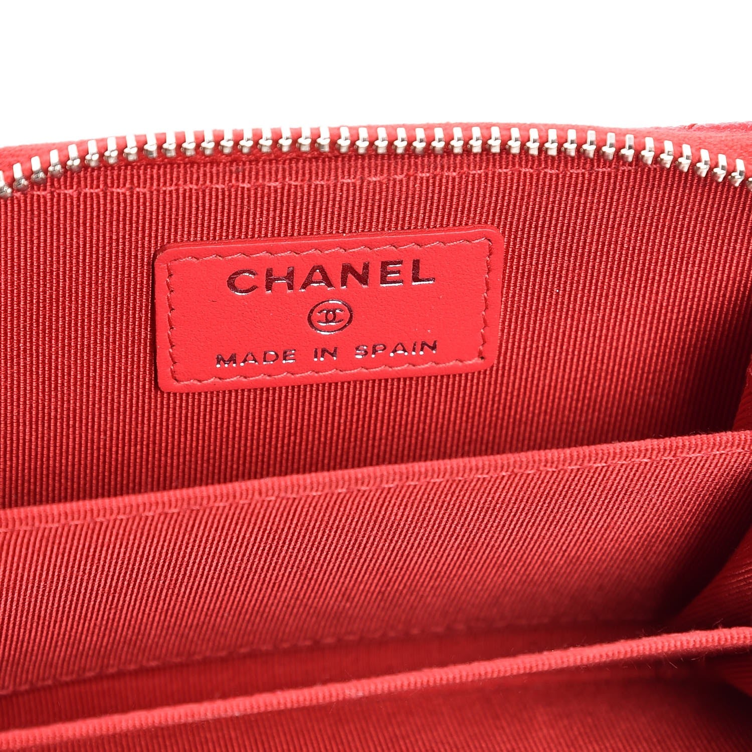 Chanel Caviar Chevron Quilted Zip Coin Purse Light Red 14 of 16