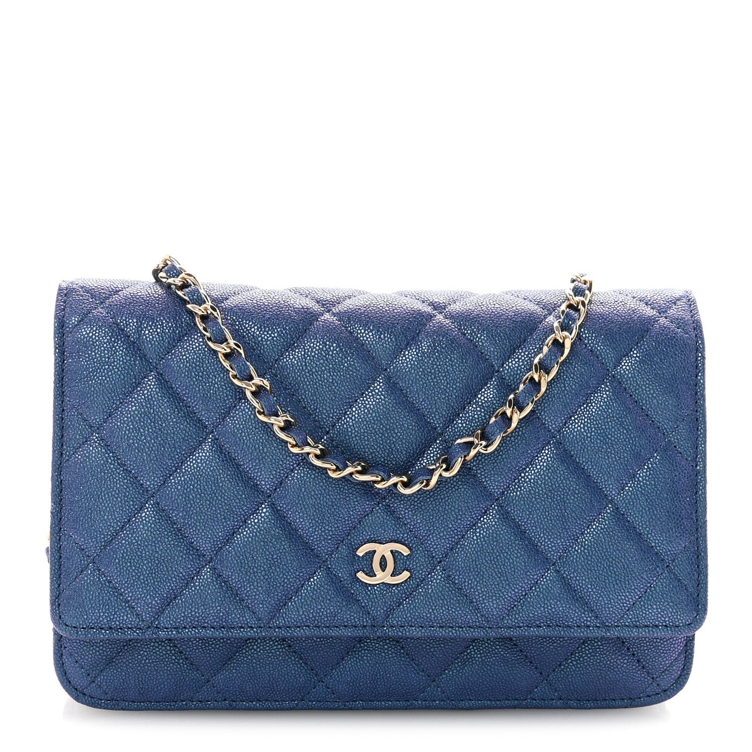 Chanel Iridescent Caviar Quilted Wallet on Chain WOC Dark Blue 1 of 11