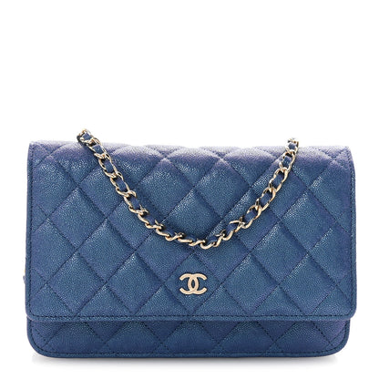 Chanel Iridescent Caviar Quilted Wallet on Chain WOC Dark Blue 1 of 11