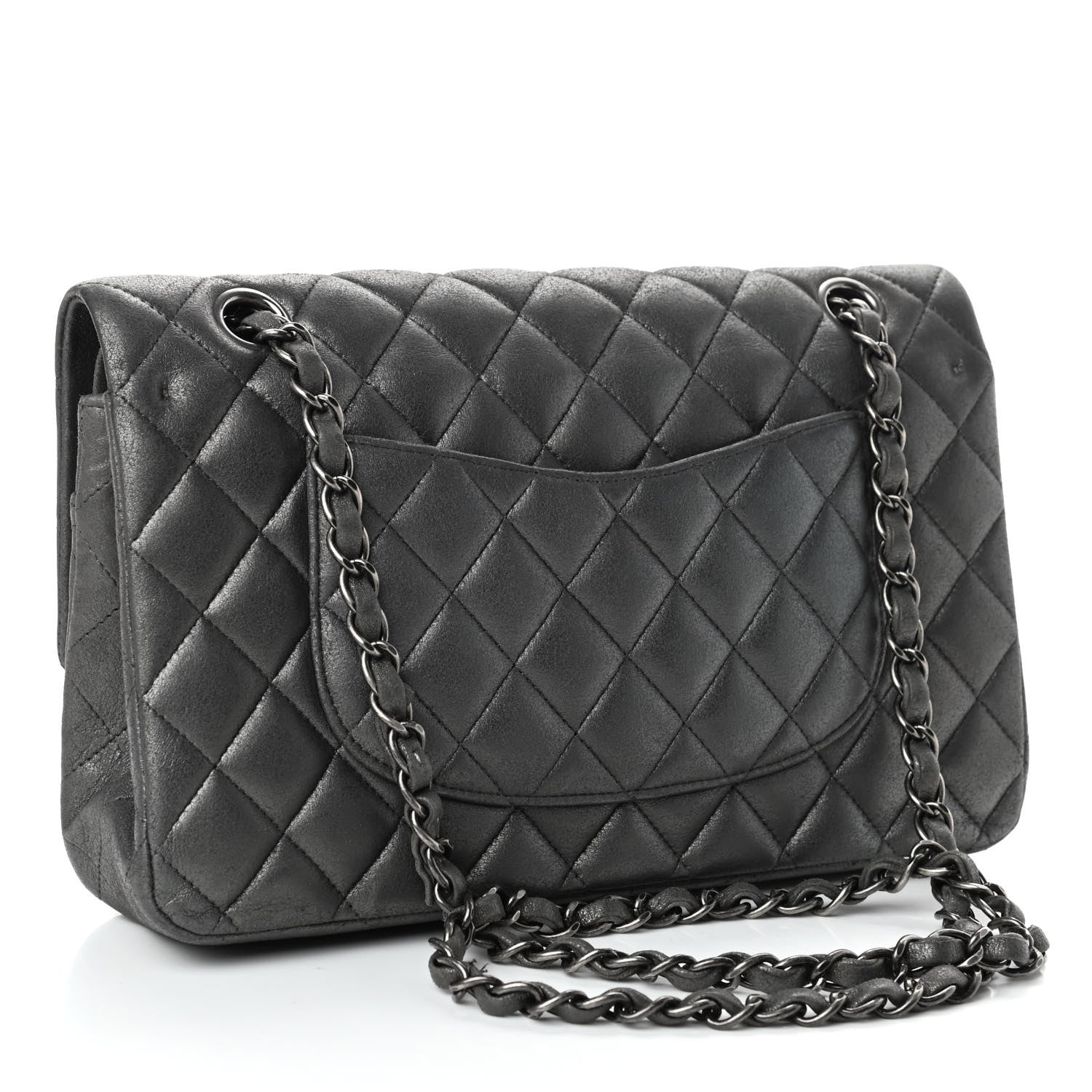 Chanel Metallic Lambskin Quilted Medium Double Flap Pewter 2 of 4