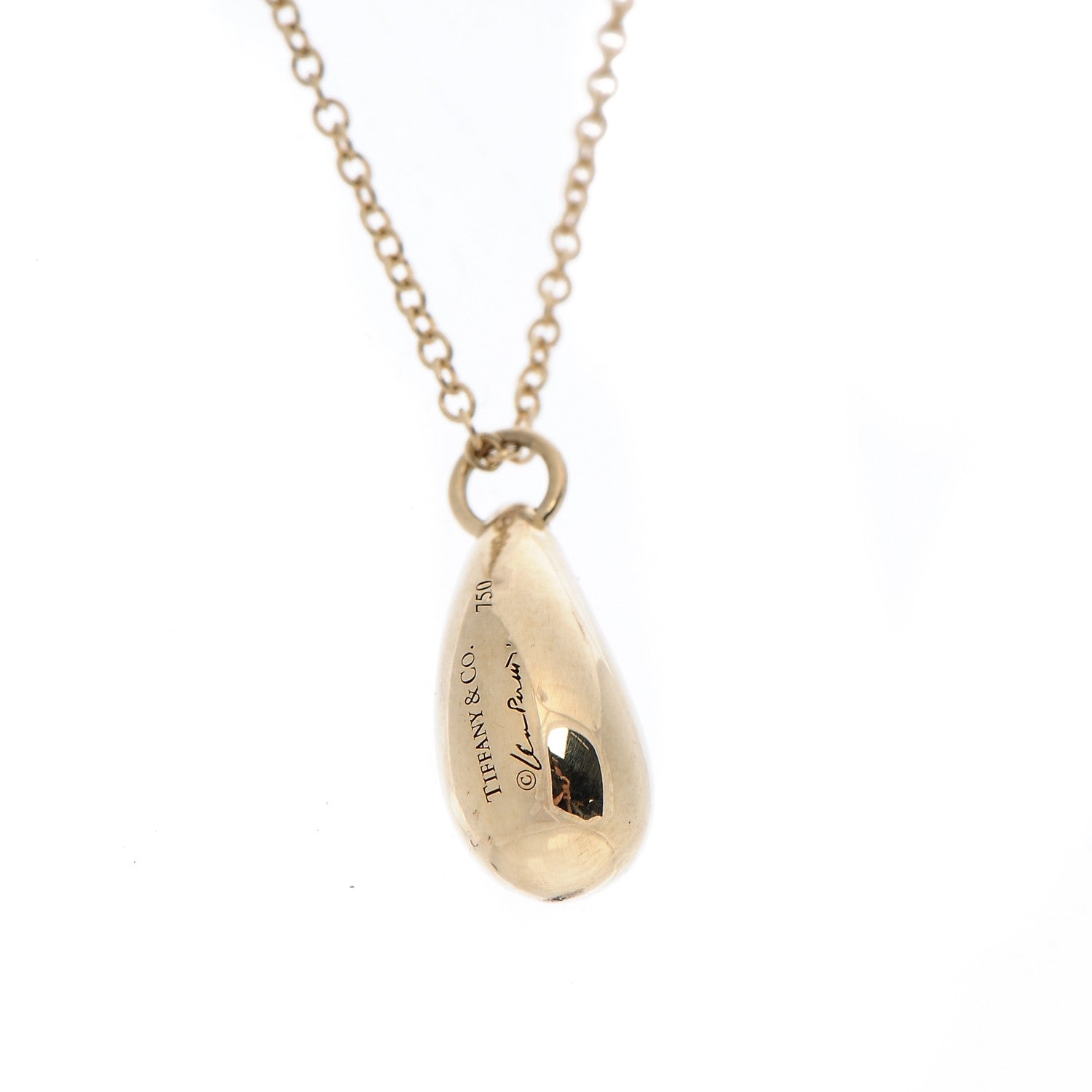 Tiffany 18K Yellow Gold 12mm Elsa Peretti Teardrop Pendant Necklace 5 of 8