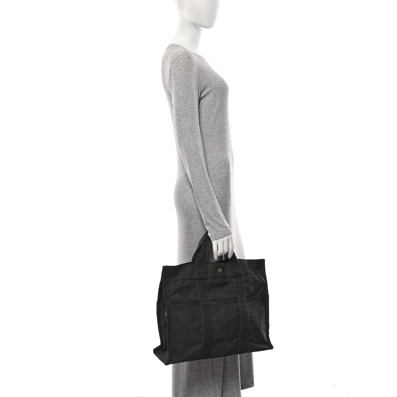 Hermes Canvas Herline MM Tote Grey 2 of 10