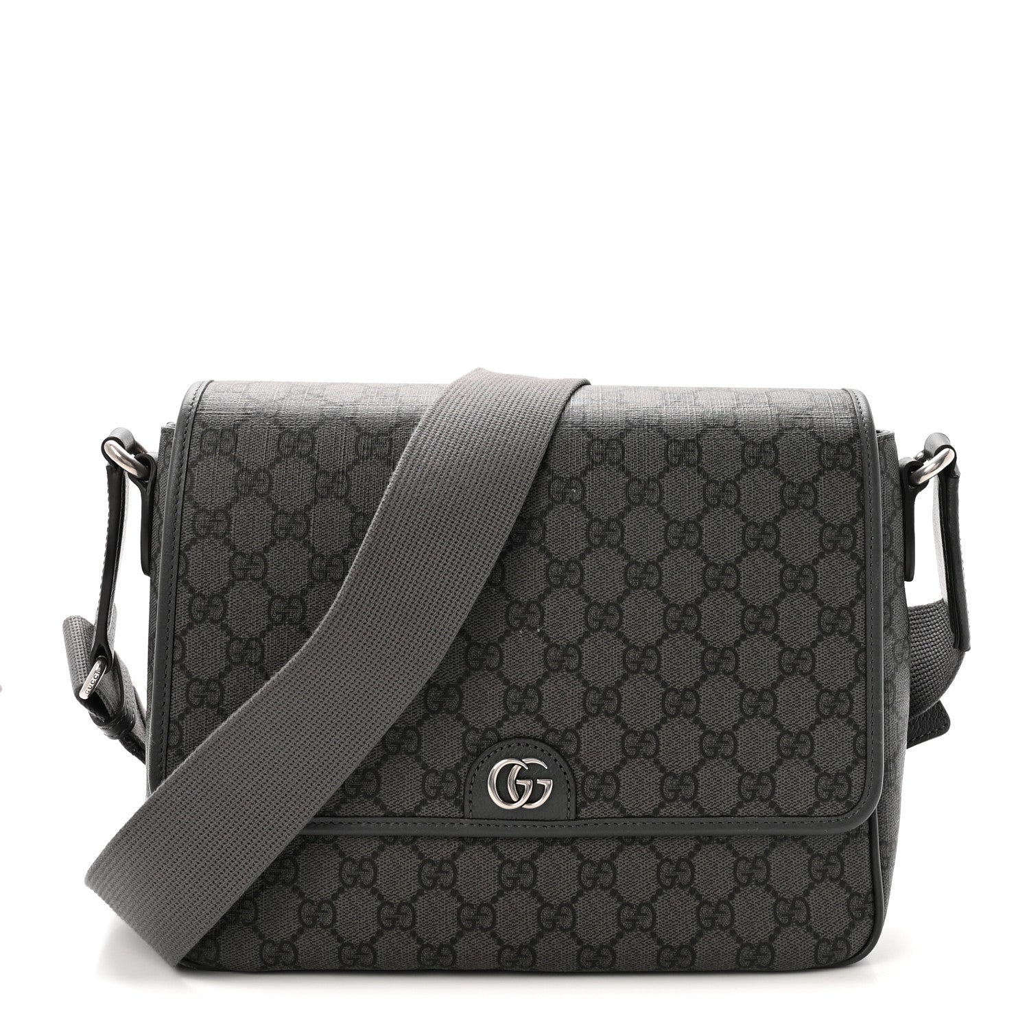 Gucci Tender GG Supreme Monogram Textured Dollar Calfskin Ophidia Messenger Bag Grey Black Graphite Grey 1 of 10