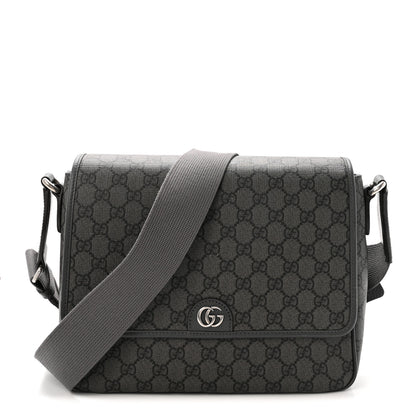 Gucci Tender GG Supreme Monogram Textured Dollar Calfskin Ophidia Messenger Bag Grey Black Graphite Grey 1 of 10