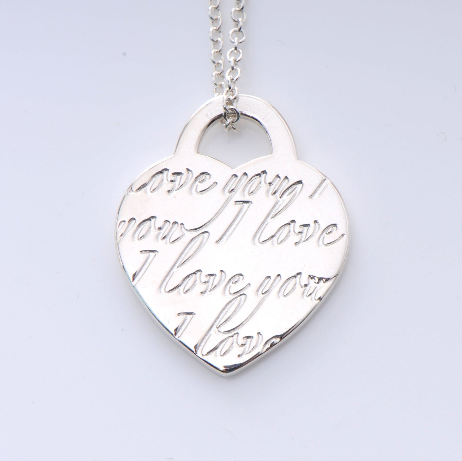 Tiffany Sterling Silver I Love You Heart Tag Pendant 4 of 6