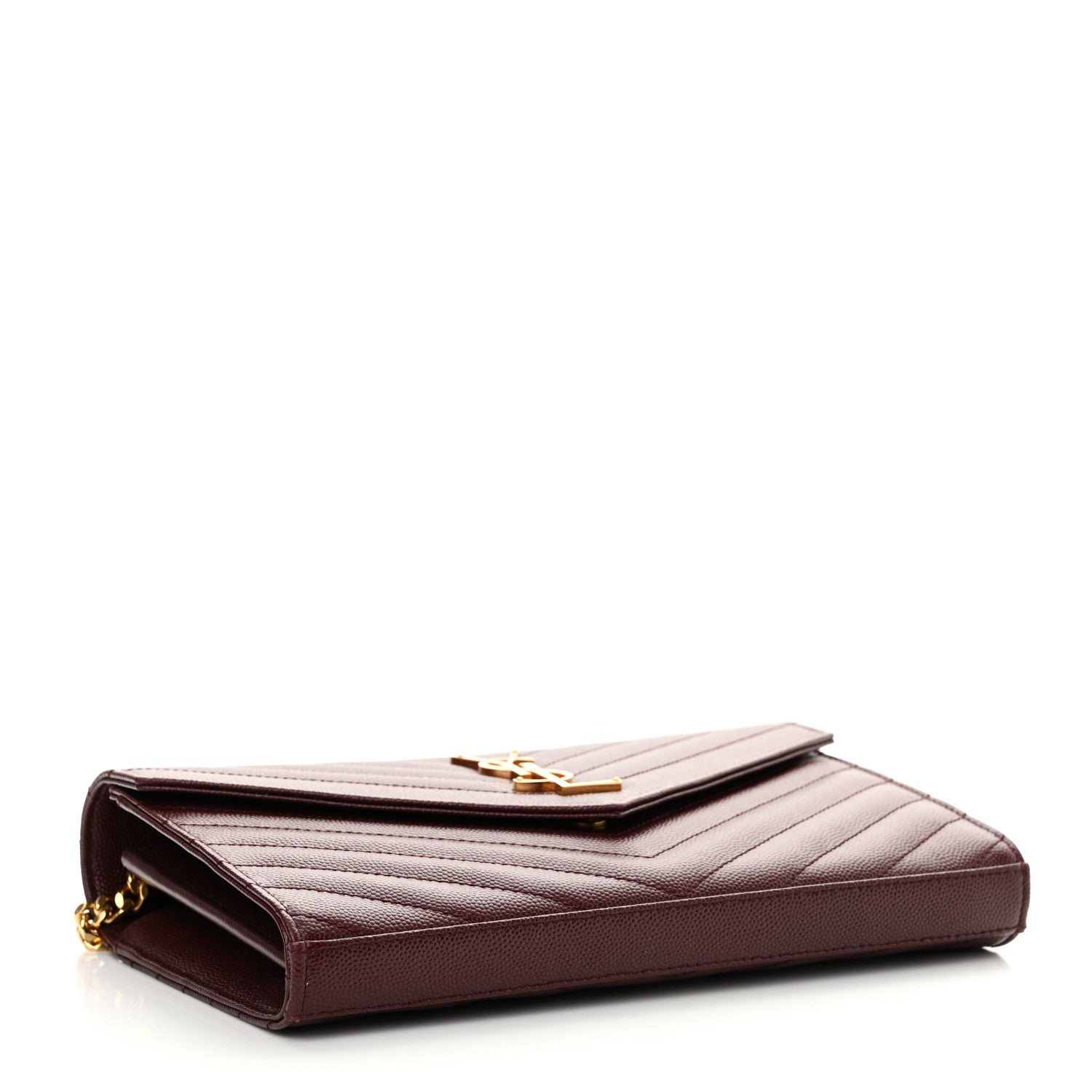 Saint Laurent Grain De Poudre Matelasse Chevron Monogram Chain Wallet Rouge Legion 4 of 11