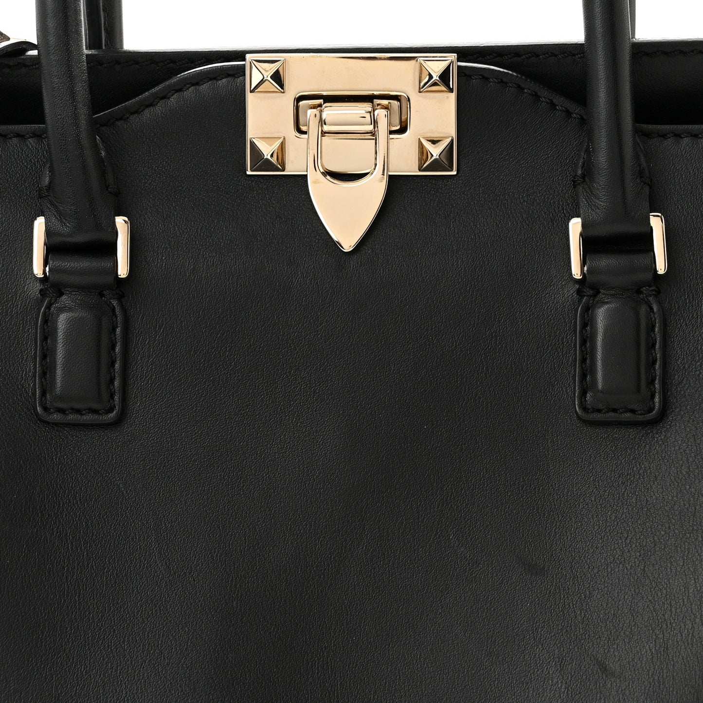 Vitello Small Rockstud Double Handle Tote Black
