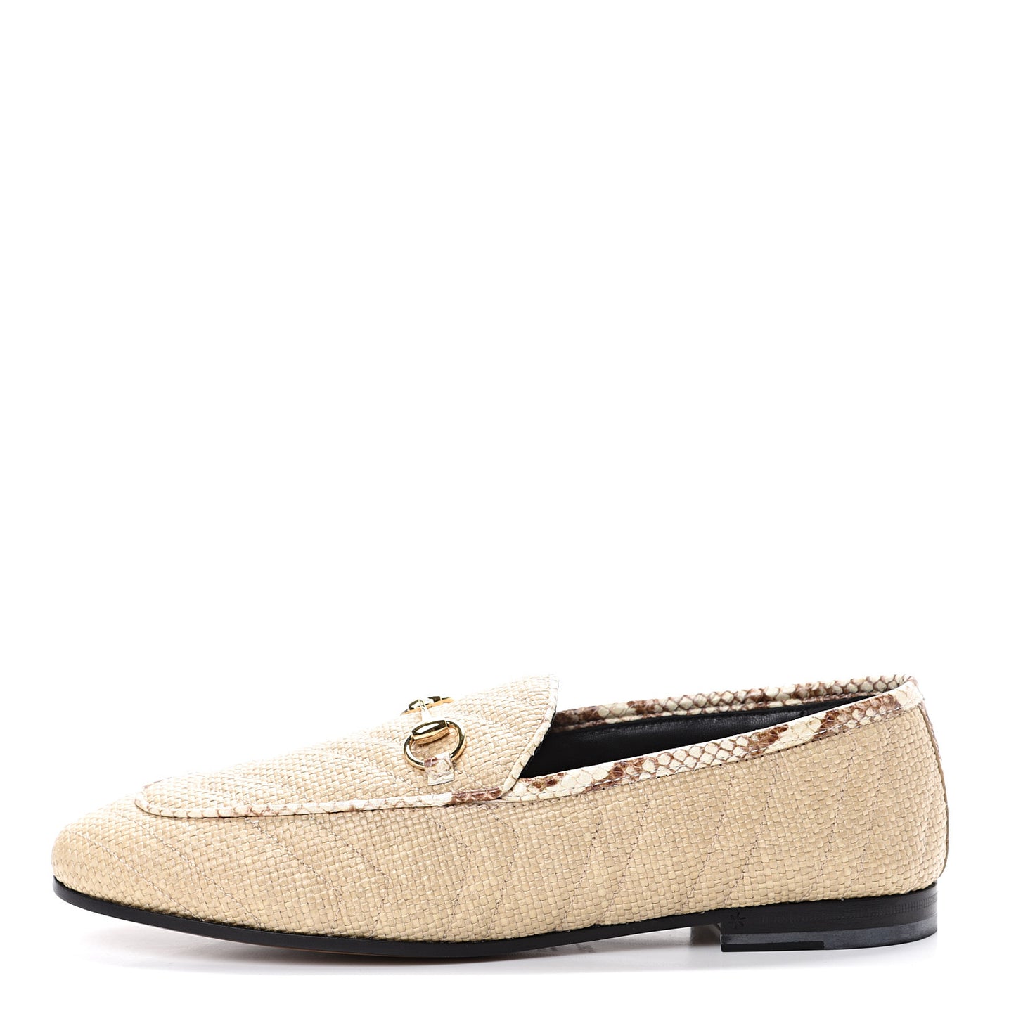 Raffia Elaphe Matelasse Horsebit Womens Jordaan Loafers 38.5 Natural Cream Brown