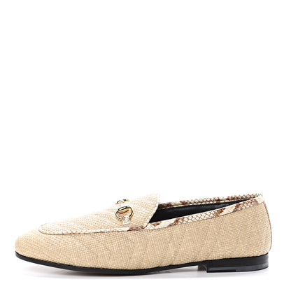 Gucci Raffia Elaphe Matelasse Horsebit Womens Jordaan Loafers 38.5 Natural Cream Brown 1 of 7