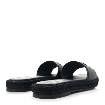 Chanel Lambskin Espadrille Mule Sandals 38 Black 4 of 8