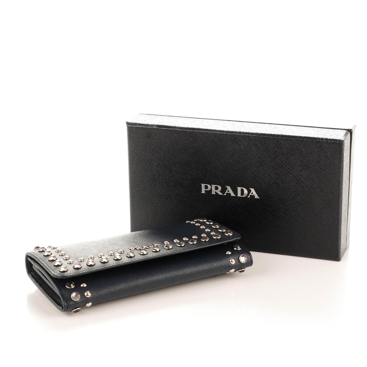 Prada Saffiano Crystal Studded Continental Flap Travel Wallet Baltico 4 of 7