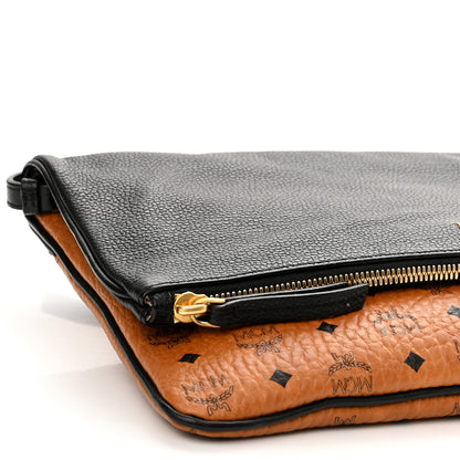 MCM Visetos Corina Foldover Crossbody Bag Cognac Black 9 of 11
