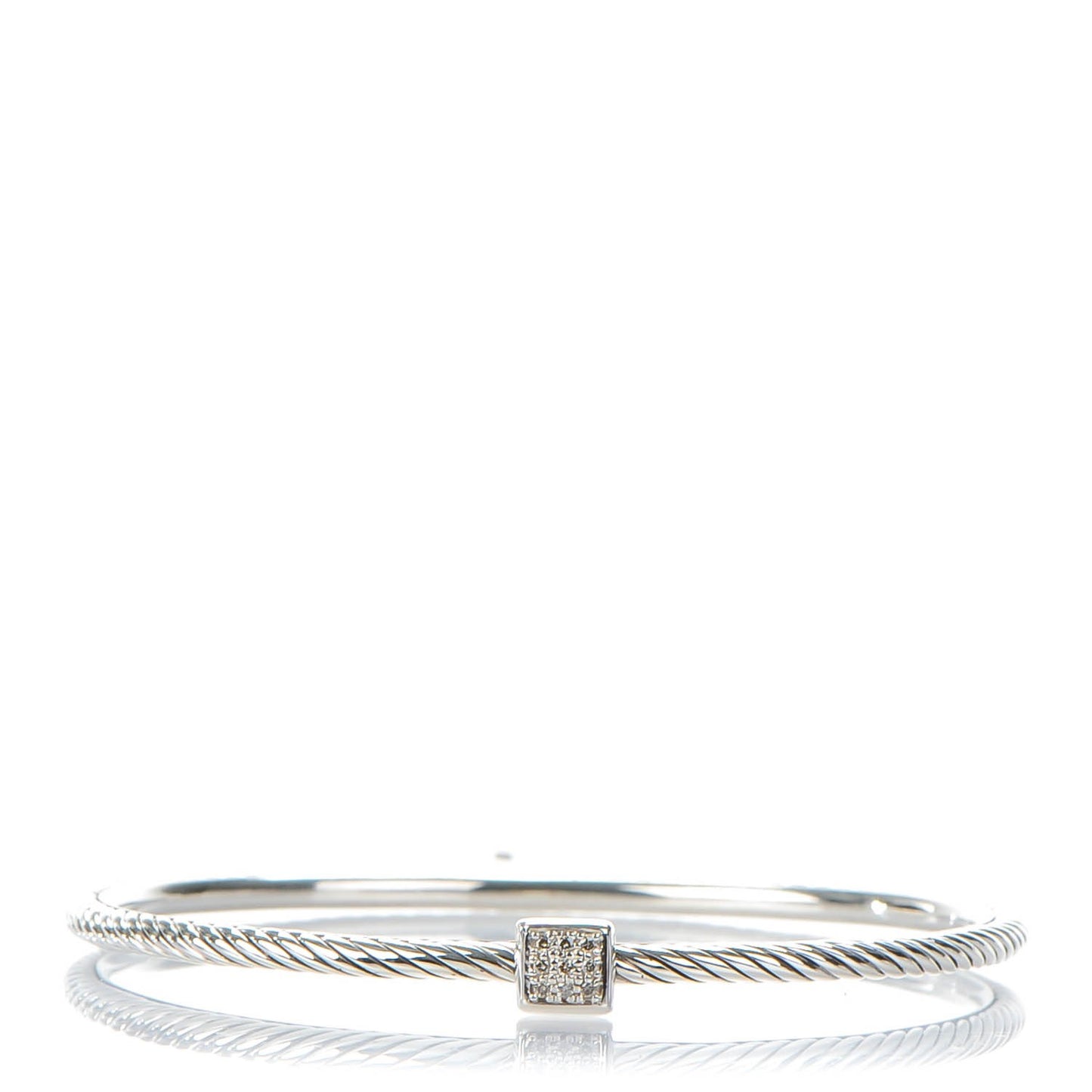 Sterling Silver Pave Diamond 3mm Cable Wire Bangle