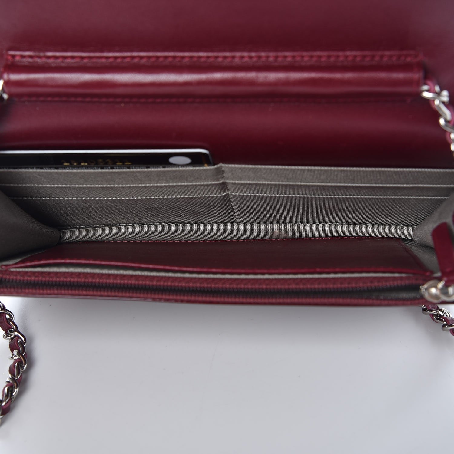 Chanel Patent Quilted Brilliant Wallet On Chain WOC Light Burgundy 5 of 9