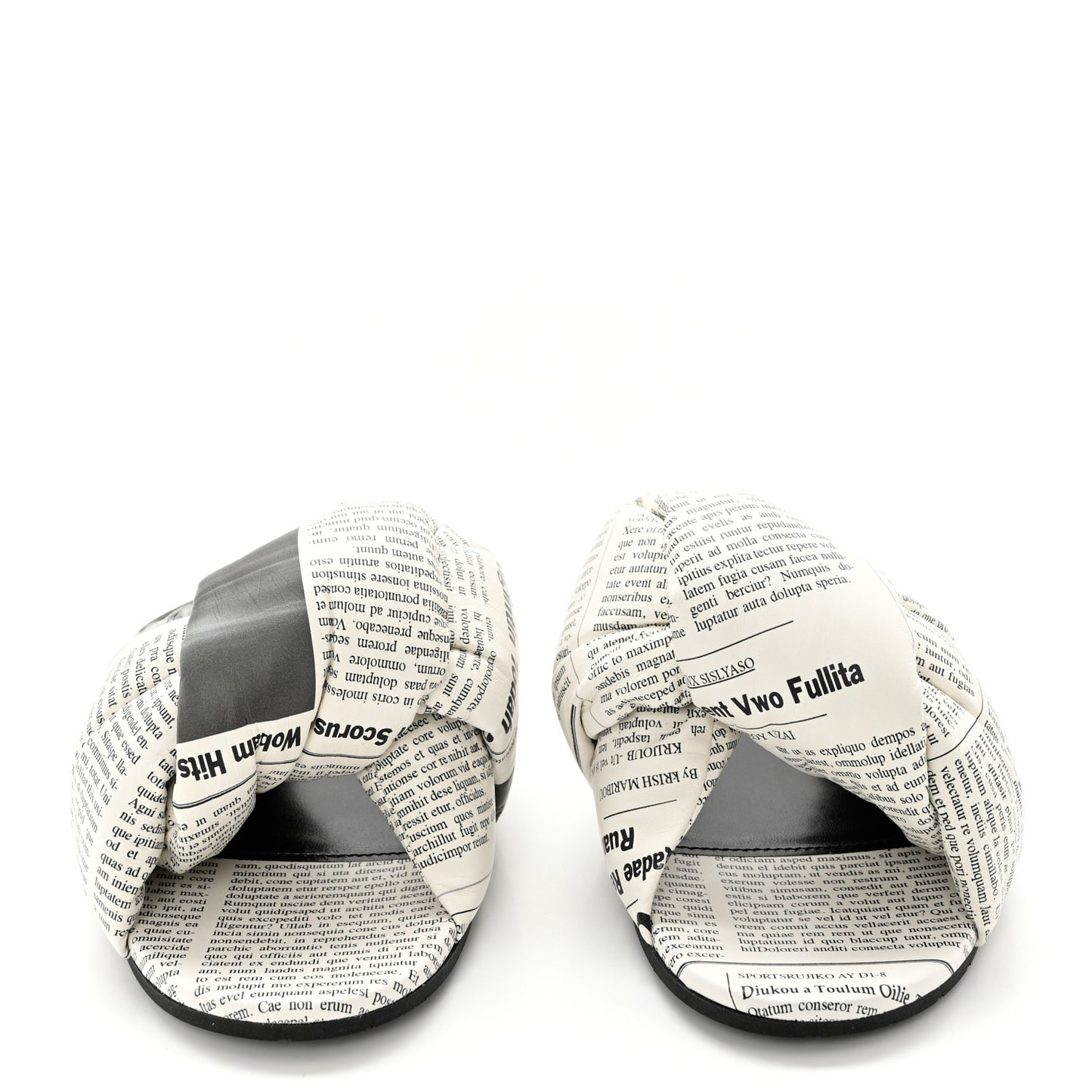 Calfskin Happy News Printed Drapy Slide Sandals 38.5 Black