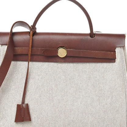 Hermes Toile Vache Calfskin Herbag 30 PM Natural Havane 12 of 19