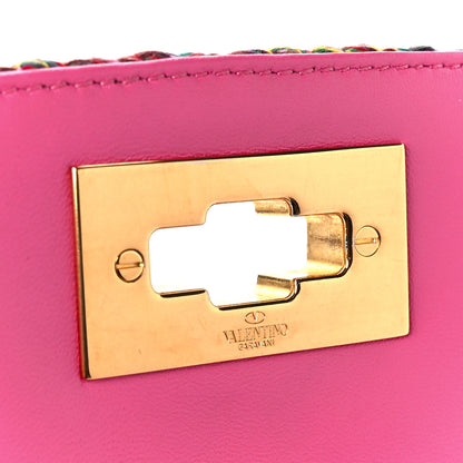 Valentino Garavani Wool Woven Large Roman Stud Shoulder Bag Multicolor Feminine Pink 6 of 10
