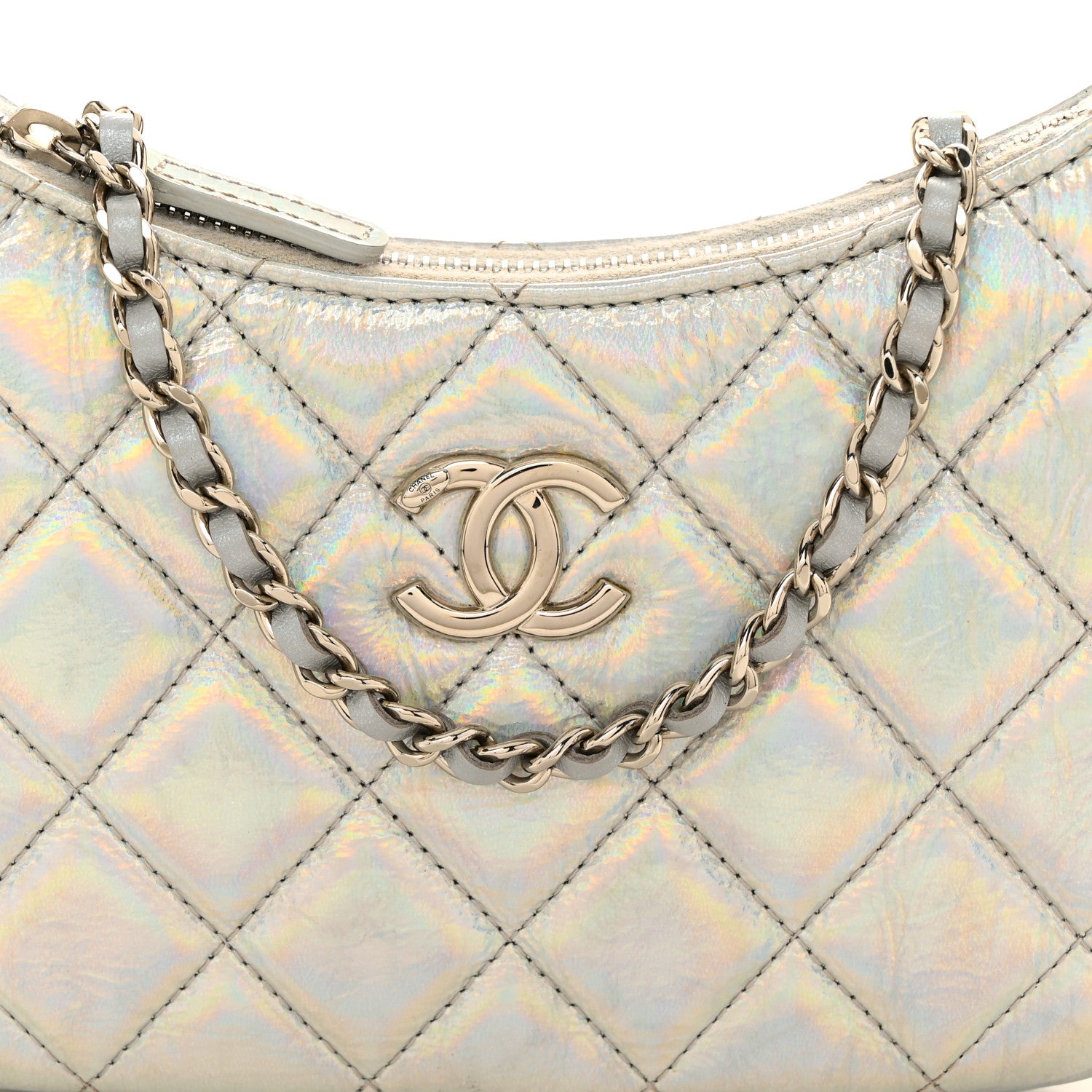 Chanel Iridescent Mirror Goatskin Quilted Clutch With Chain Silver 8 of 13