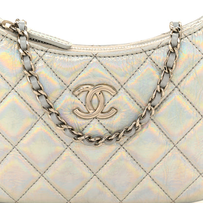 Chanel Iridescent Mirror Goatskin Quilted Clutch With Chain Silver 8 of 13