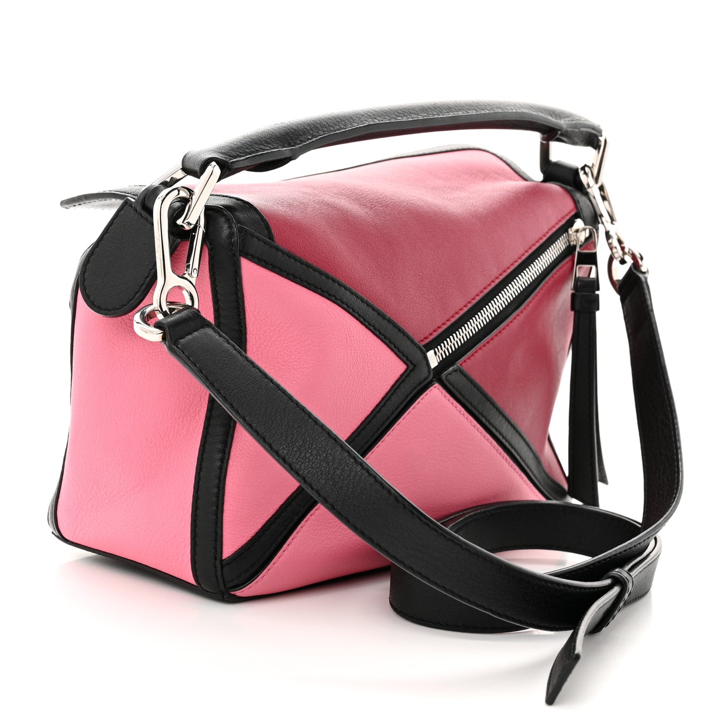 Calfskin Small Graphic Puzzle Bag Raspberry Wild Rose