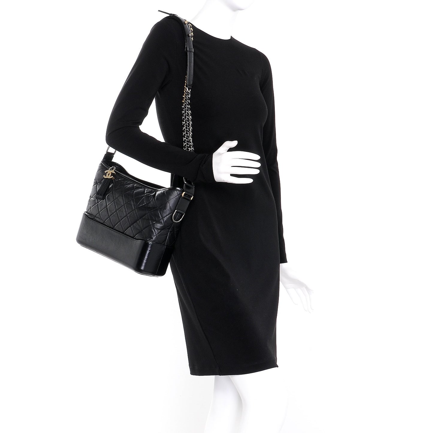 Aged Calfskin Quilted Medium Gabrielle Hobo Black