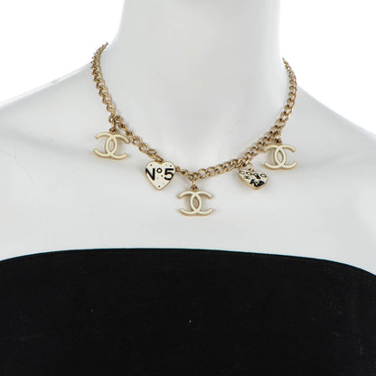 Chanel Enamel Heart CC Charm Necklace White Gold 2 of 3