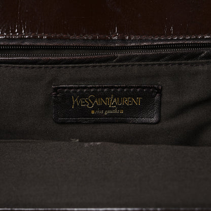 Saint Laurent Patent Crocodile Embossed Tribute Tote Brown 6 of 23